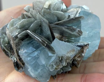 AQUAMARINE on MUSCOVITE, Large Pakistan Crystal Cluster, – 388g  Specimen, Rare Cabinet Mineral