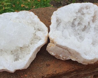 CRYSTAL QUARTZ Midsize Geode Pair - Sparkling Moroccan Beauty, AA Quality