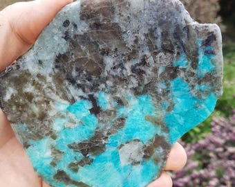 AMAZONITE PEGMATITE SLAB, 291g Polished Crystal Plate from Madagascar, Throat Chakra & Calm Balance Stone