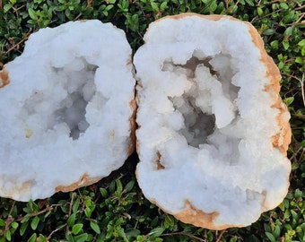 CRYSTAL QUARTZ Large Geode Pair - Sparkling Moroccan Beauty, AA Quality