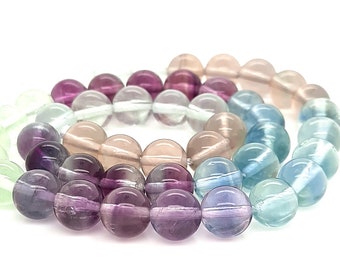 FLUORITE naturelle, GRADE A de haute qualité, perles rondes en pierres précieuses semi-précieuses, taille 8 mm, 6 mm - Environ 15,7'' brin