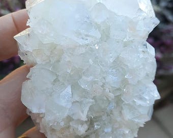 AA APOPHYLLITE and STILBITE Cluster, 255g Crystal from India, Chalcedony Matrix,  Crown & Heart Chakra Specimen