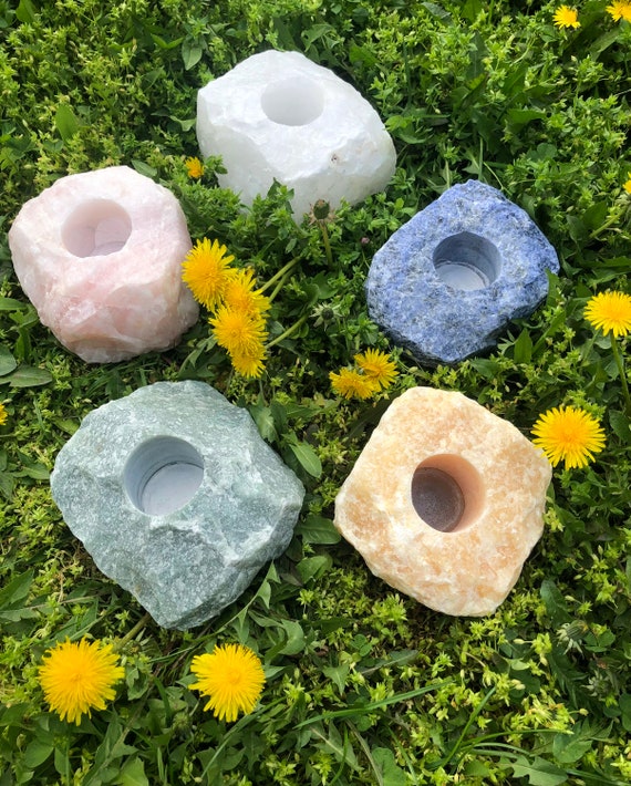 天然石ローズクォーツキャンドルホルダー、天然宝石装飾 - Etsy 日本