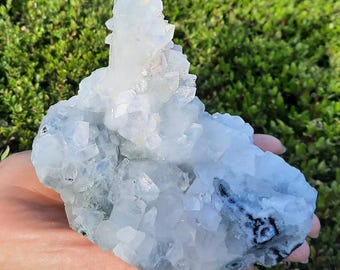 AA APOPHYLLITE and STILBITE Cluster, 916g Sparkling Crystal from India, Chalcedony Matrix,  Crown & Heart Chakra Specimen