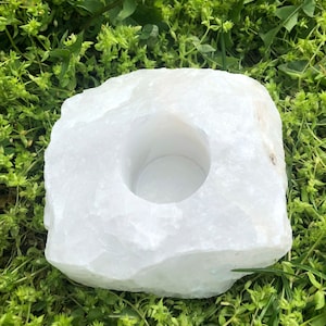 CLEAR QUARTZ Candle HOLDER, Natural Raw Gemstone, High-Quality