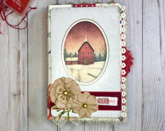 COUNTRY CHRISTMAS Journal. Junk Journal. Handmade Book. Holiday. Gift. Keepsake. Photo Album.