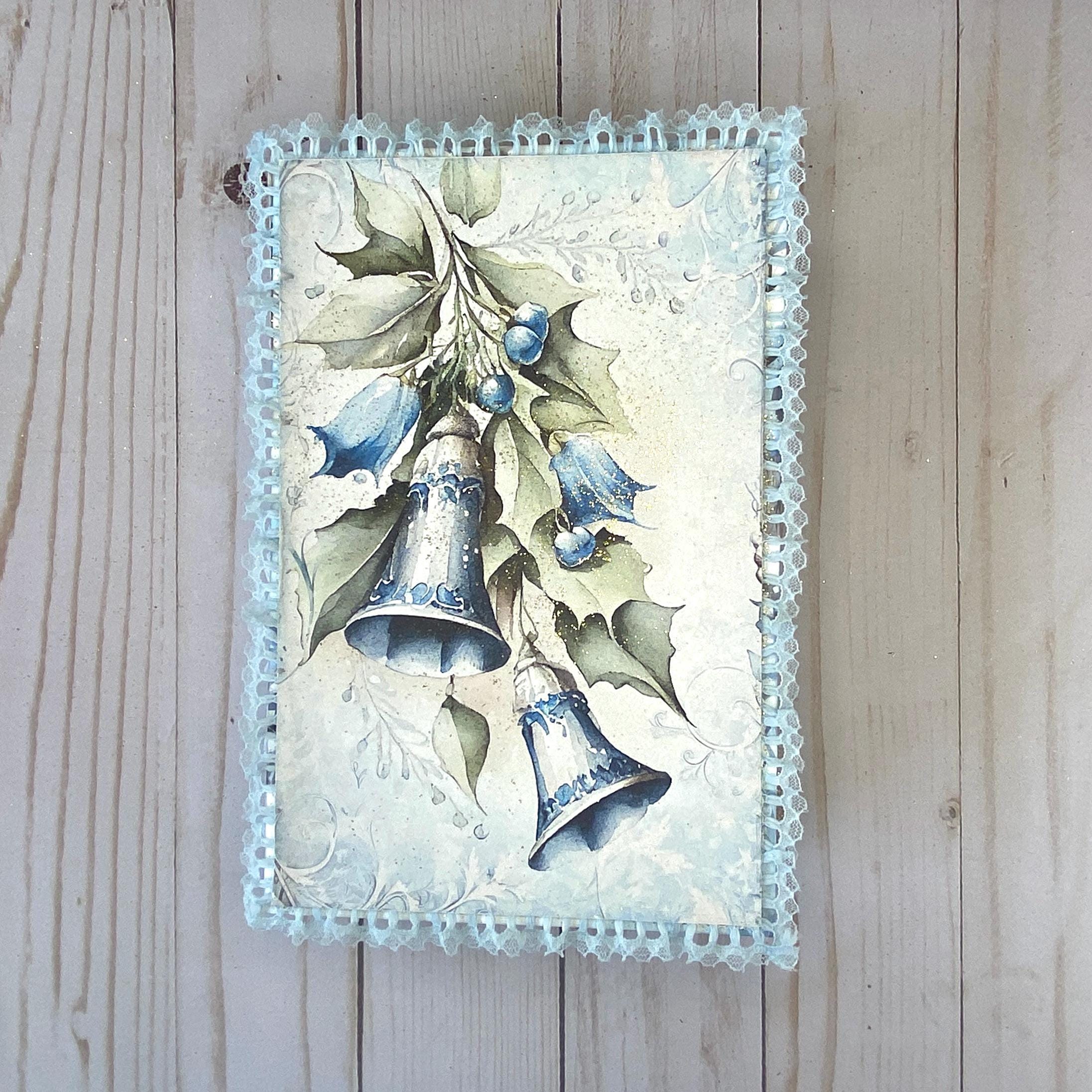 BLUE BELLS Christmas Journal. Junk Journal. Handmade Book. Holiday. Gift. Keepsake. Photo Album.