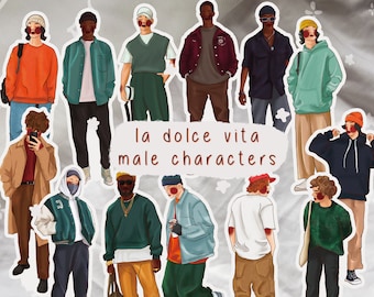 La Dolce Vita Stickers, Stylish Men, Handmade Artworks, Set of 10