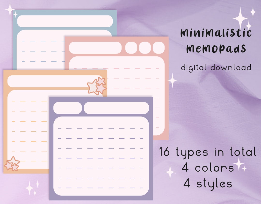Minimalistic Memo Pads Printables, Digital Memopad Notepad Downloads