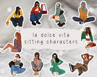 La Dolce Vita Girl Stickers, Handmade Scrapbooking Stickers, Set of 10