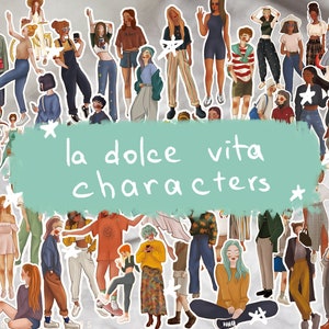 La Dolce Vita inspirierte Mädchen Aufkleber, Set mit 10 zufällig ausgewählten La Dolce Vita Charakteren || Scrapbooking, Mädchen Aufkleber, handgemachte Kunstwerke