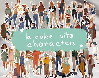 La Dolce Vita Inspired Stickers, Stylish Girls, Handmade Artworks (Set of 10)