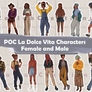 POC - La Dolce Vita inspired girls Stickers, People of Color || scrapbooking, girl stickers, handmade artworks