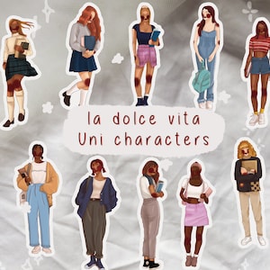 Université / Collège / Lycée - Stickers filles inspirés de la Dolce Vita, POC || scrapbooking, stickers fille, oeuvres d'art faites main