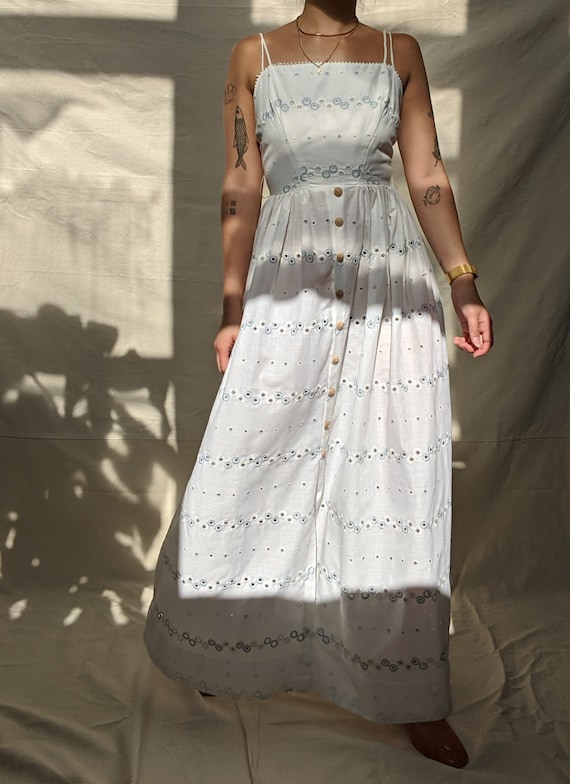 Vintage 70s White Cotton Poplin Dress XS