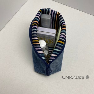 Jeans upcycling Kosmetiktasche Feuchtraumtaschen Umknicktasche Utensilo kleine Kulturtasche Kulturbeutel