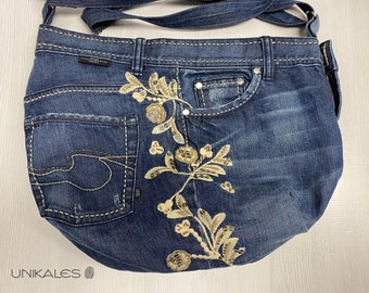 Sac vintage en Boss - Jeans spécial recyclage recyclable upcycling sac de mode sac à main sac à bandoulière