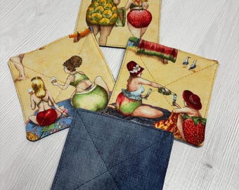 Untersetzer Glasuntersetzer Tassenuntersetzer Tassenteppich fruit Ladies Flaschenuntersetzer Nachhaltig Umcycling Jeansuntersetzer Set1