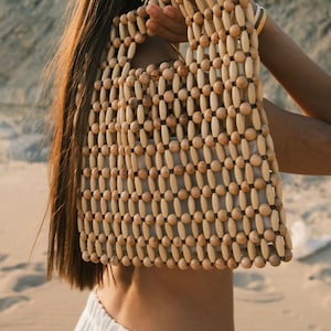 Bolso de cuentas de madera I Monedero de cuentas I Bolso de mano I Bolso de hombro de cuentas I Bolso hecho a mano I Bolso de cuentas vintage
