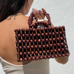 Bolso de cuentas de madera I Monedero de cuentas I Bolso de mano I Bolso de hombro de cuentas I Bolso hecho a mano I Bolso de cuentas vintage I Bolso marrón I