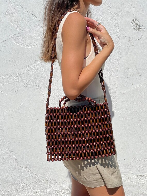 ショルダーバッグ・ポシェット RUBATI Handmade tassel wooden bead bag brown Wooden Beaded Bag I Beaded Purse I Clutch Bag I Beaded