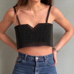 Beaded Top I Black Top I Beaded Croptop I Vintage Top