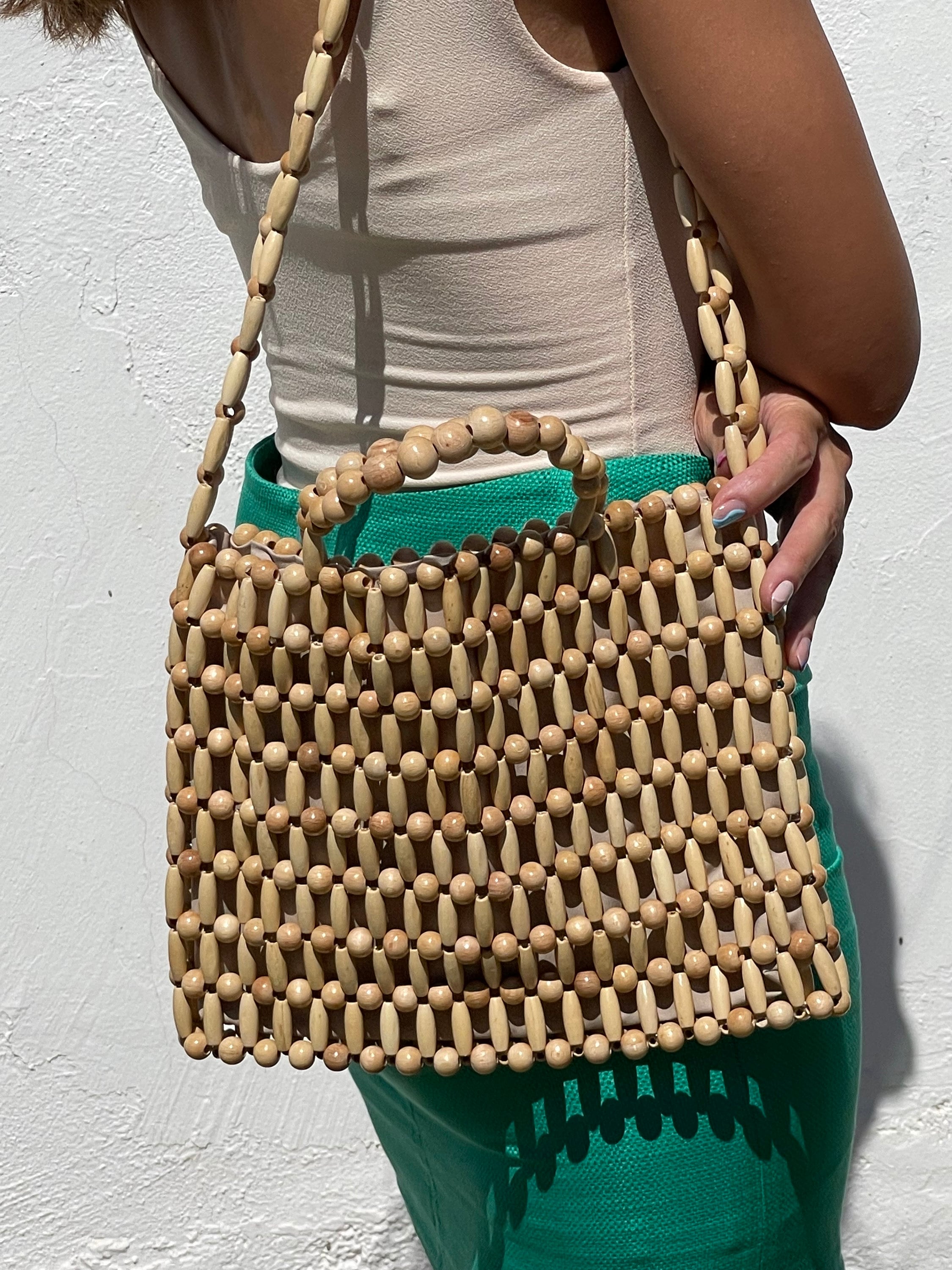 ショルダーバッグ・ポシェット RUBATI Handmade tassel wooden bead bag brown Wooden Beaded Bag I Beaded Purse I Clutch I Shoulder Bag I