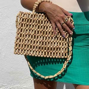 Bolso de cuentas de madera I Monedero de cuentas I Bolso de mano I Bolso de hombro de cuentas I Bolso hecho a mano I Bolso de cuentas vintage