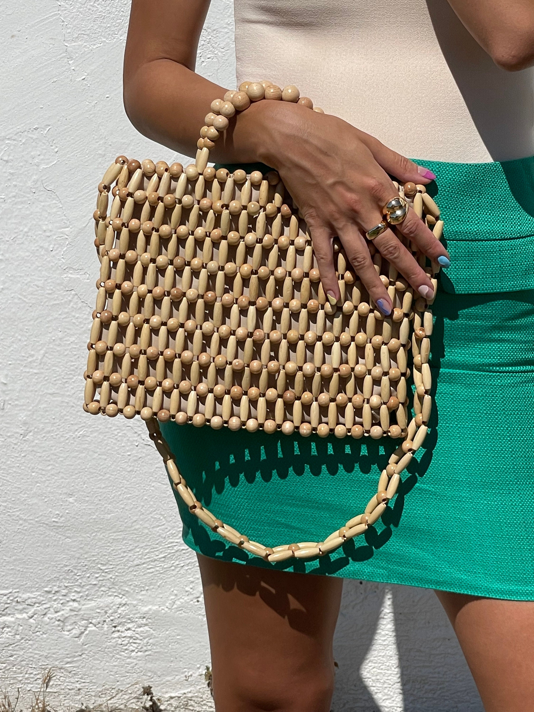 Beaded store wood bag