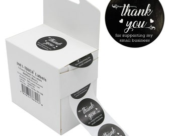 500 pcs Thank You 2" Round BLACK Sticker Roll With Dispenser Box
