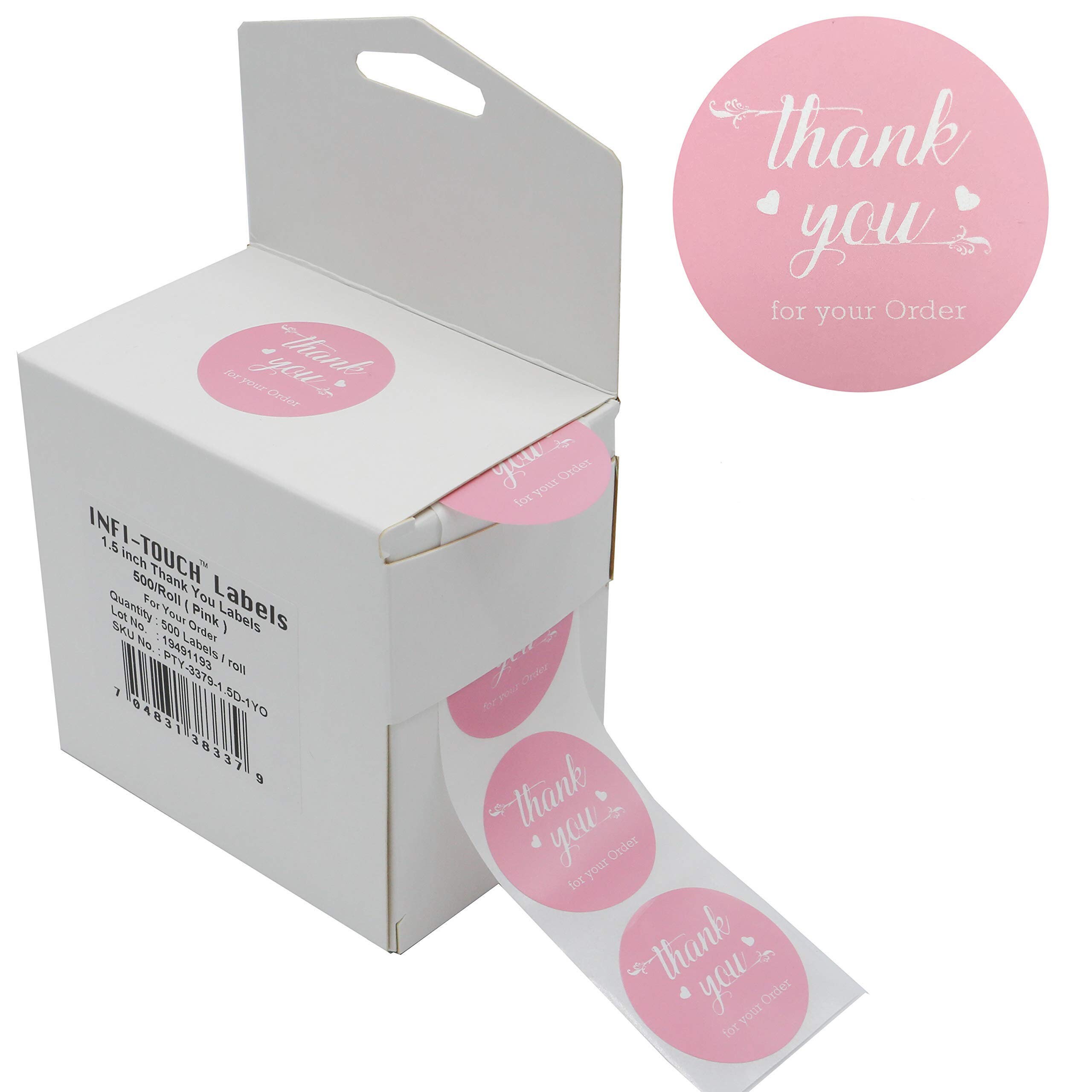 Infi-touch 2 Inch Round Pink Thank You Stickers -500 Labels per Roll ...