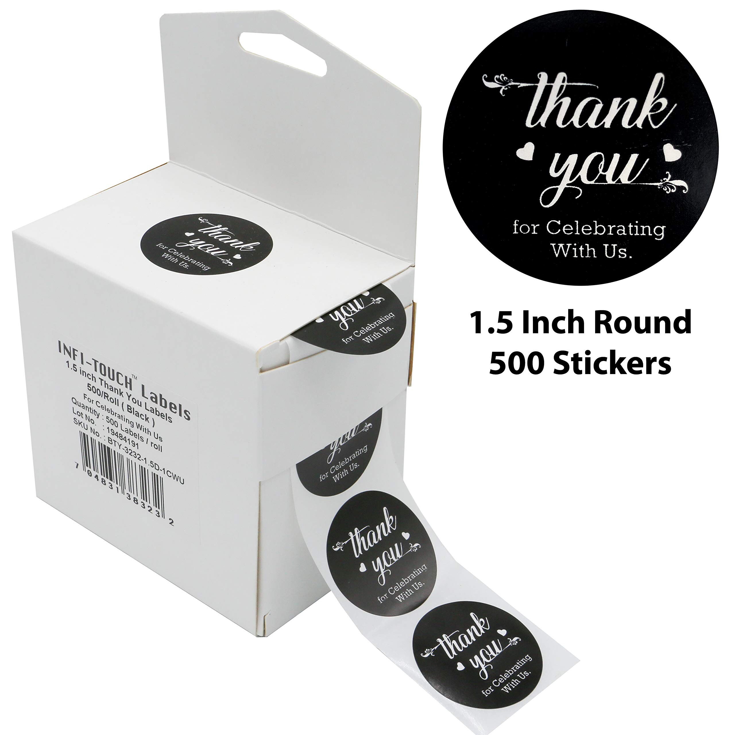 500 Pcs Thank You 1.5" Round BLACK Sticker Roll With Dispenser Box - Etsy