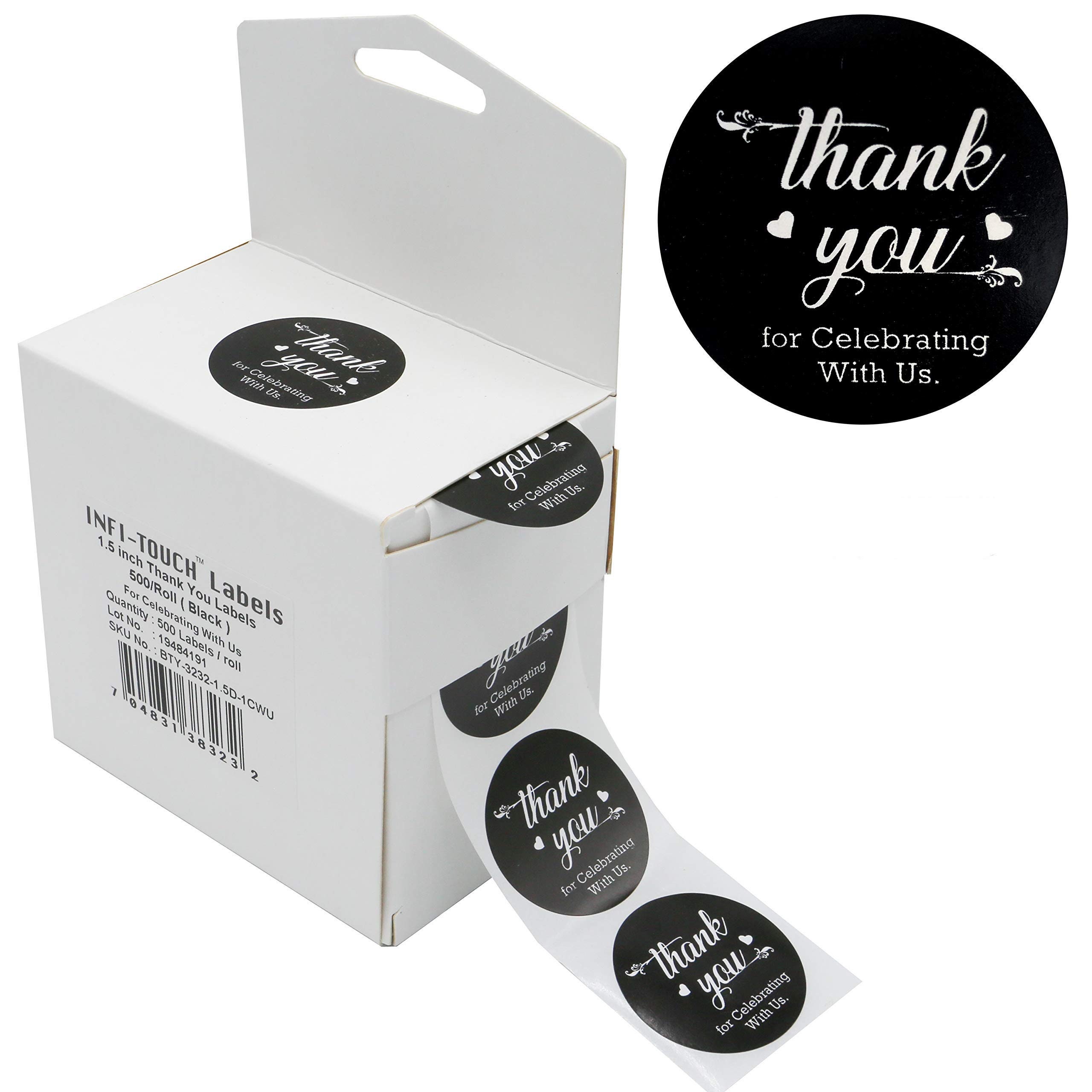 500 Pcs Thank You 2" Round BLACK Sticker Roll With Dispenser Box - Etsy