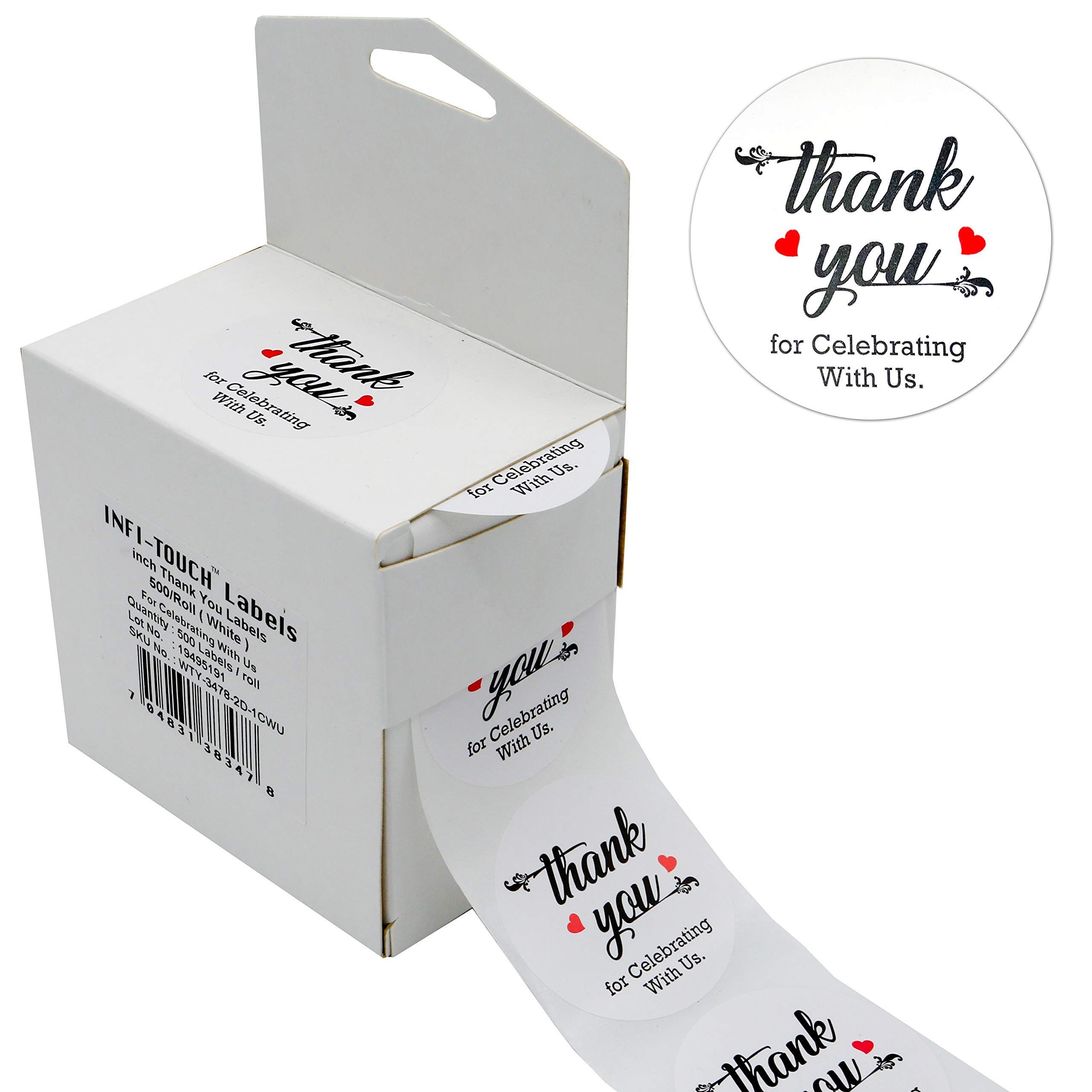 Infi-touch 2 Inch Round White Thank You Stickers 500 Labels per Roll ...