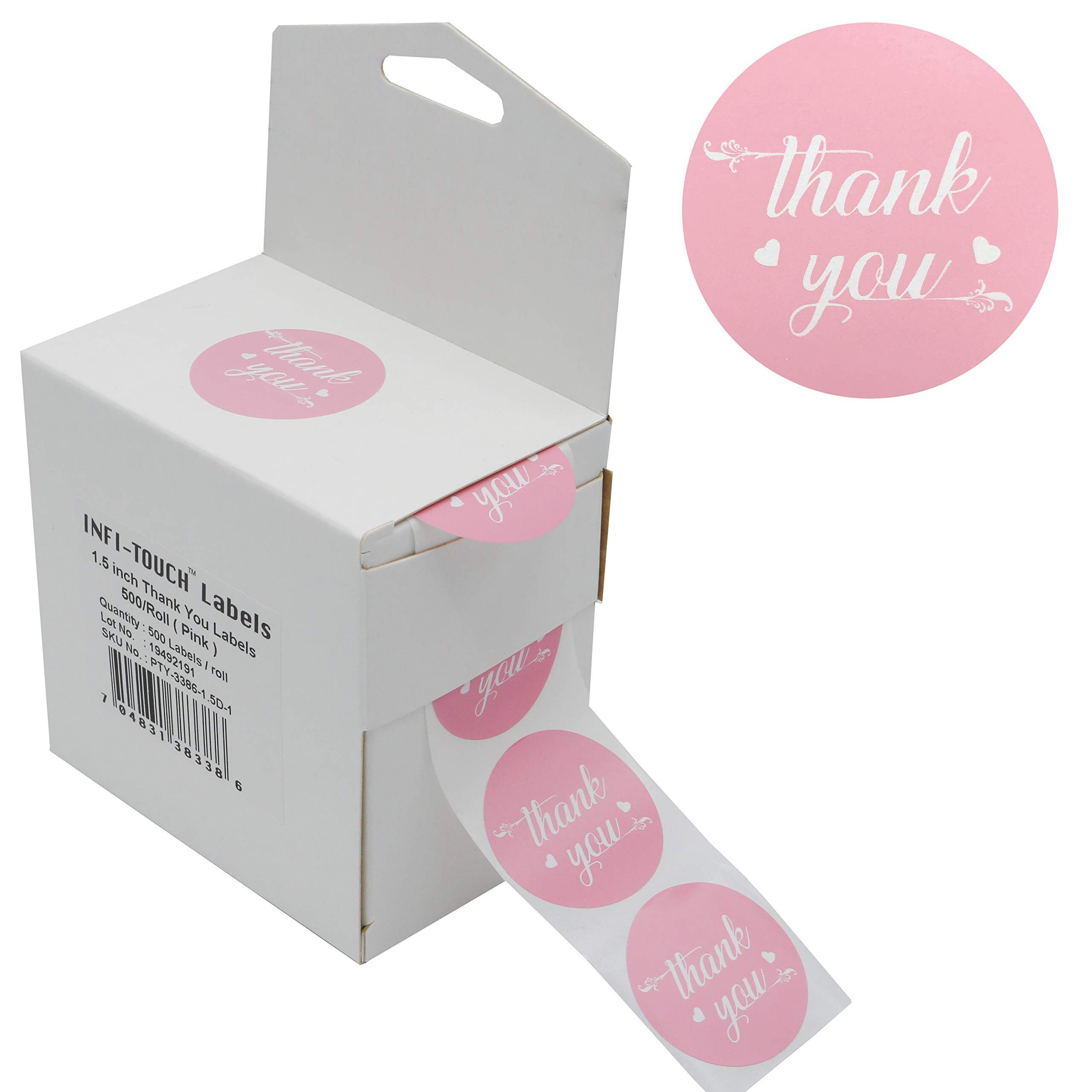 Infi-touch 2 Inch Round Pink Thank You Stickers -500 Labels per Roll ...