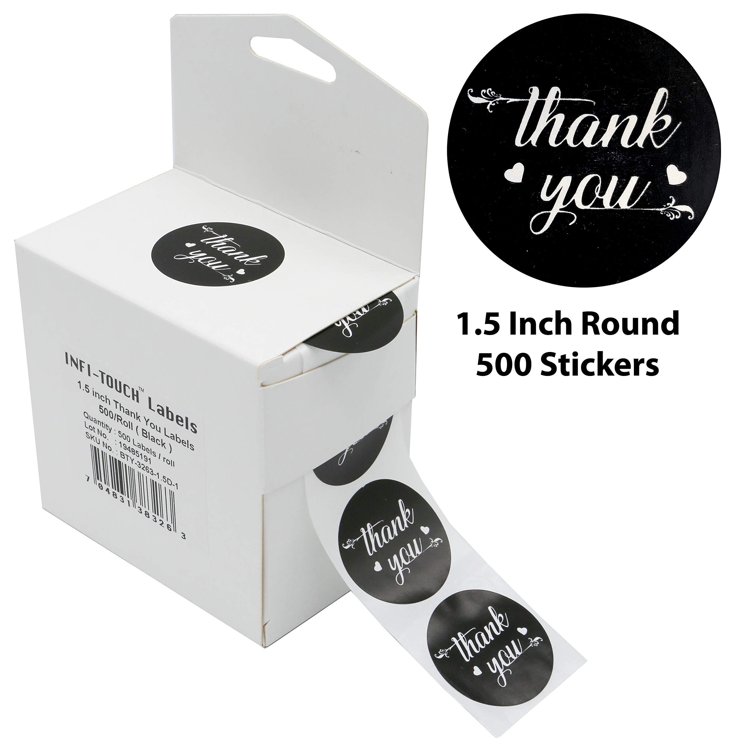 500 Pcs Thank You 1.5 Round BLACK Sticker Roll With Dispenser Box - Etsy