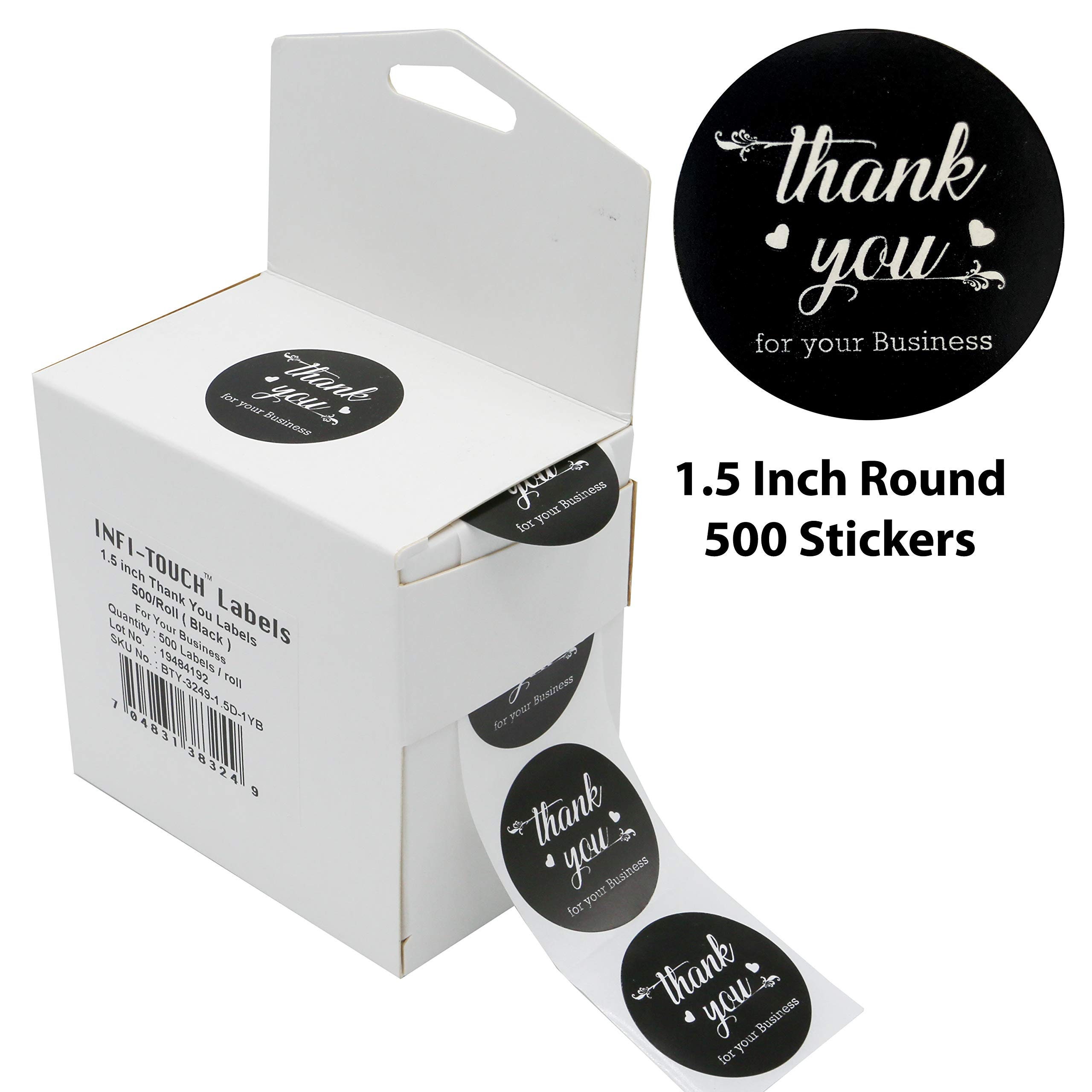 500 Pcs Thank You 1.5" Round BLACK Sticker Roll With Dispenser Box - Etsy