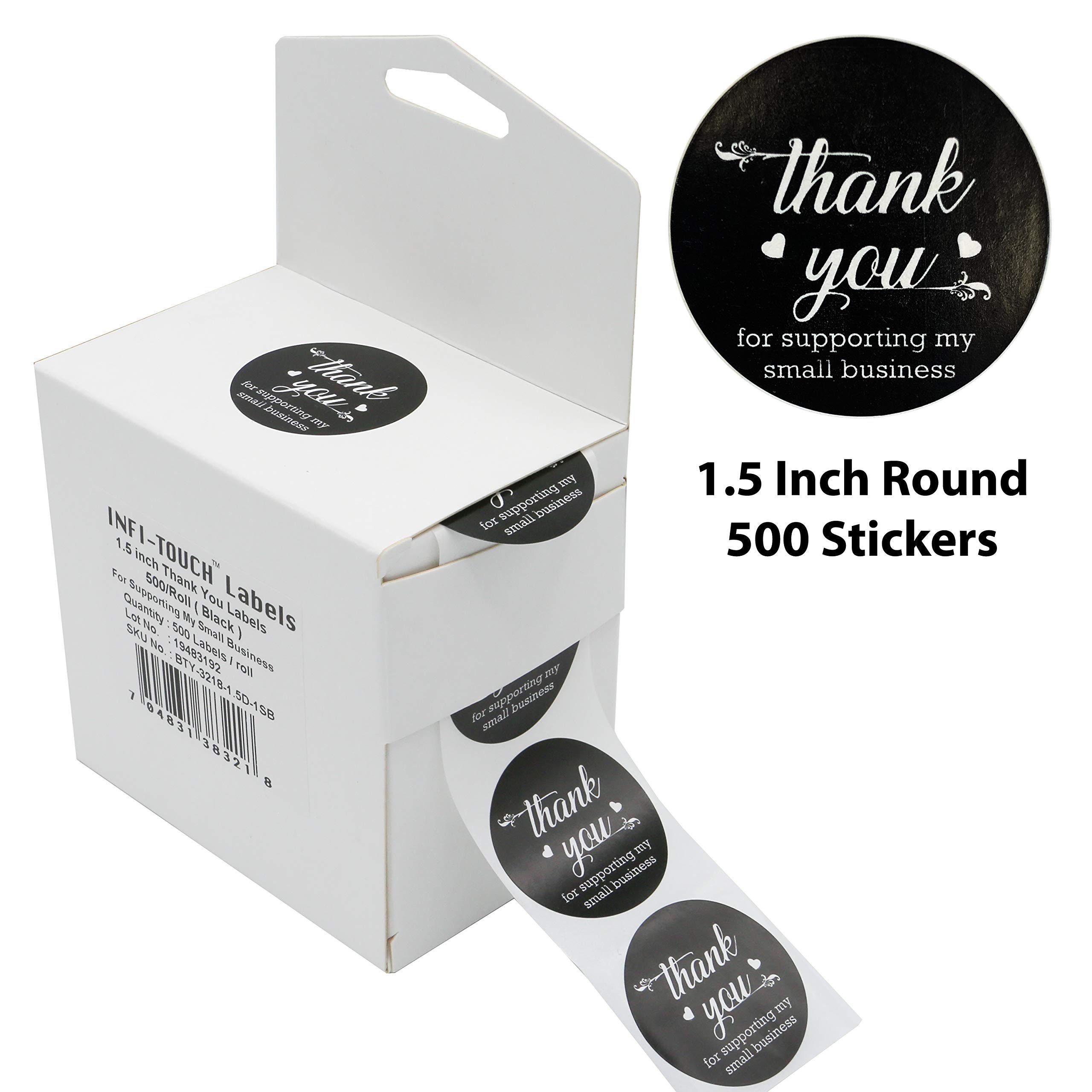 500 Pcs Thank You 1.5" Round BLACK Sticker Roll With Dispenser Box - Etsy