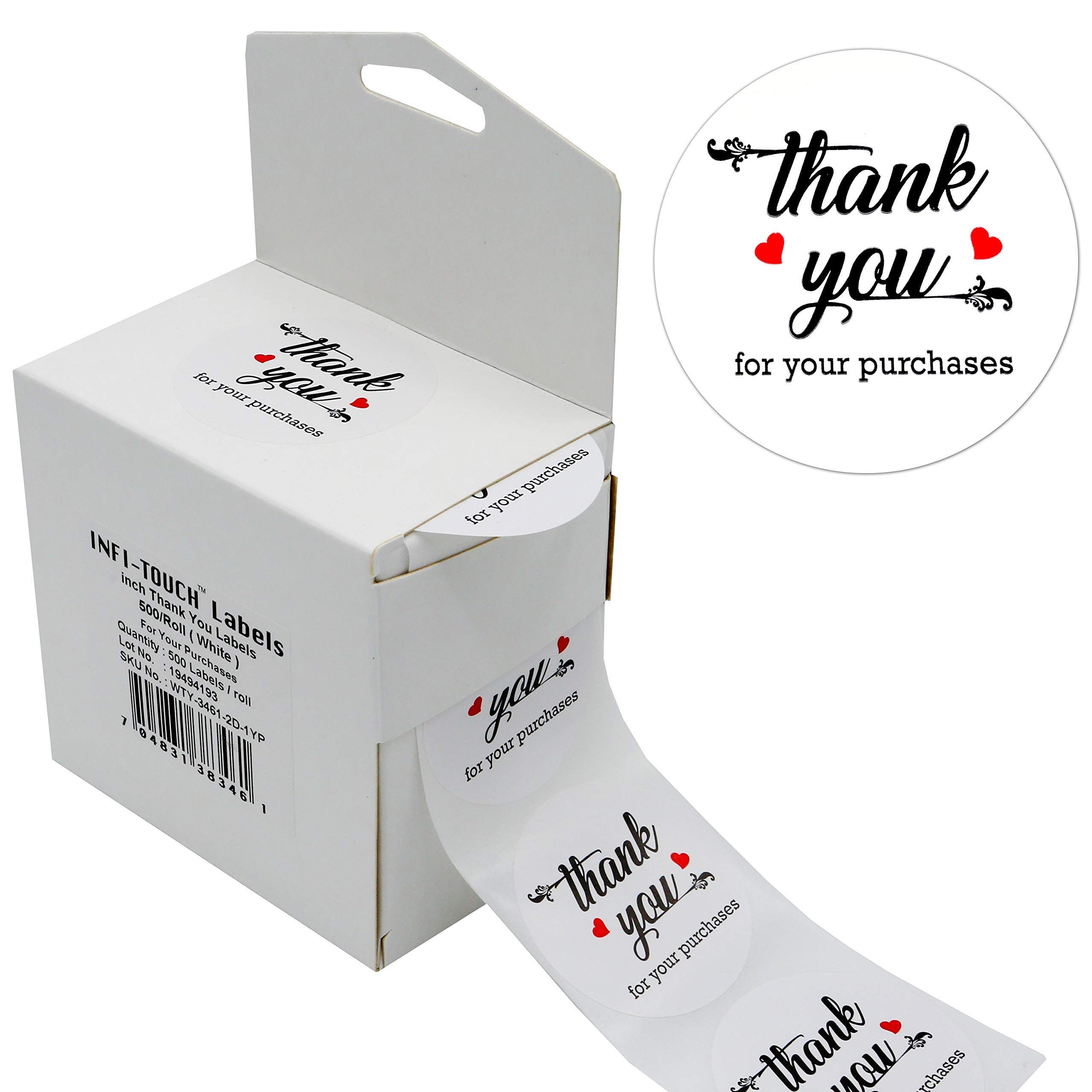 Infi-touch 2 Inch Round White Thank You Stickers 500 Labels per Roll ...