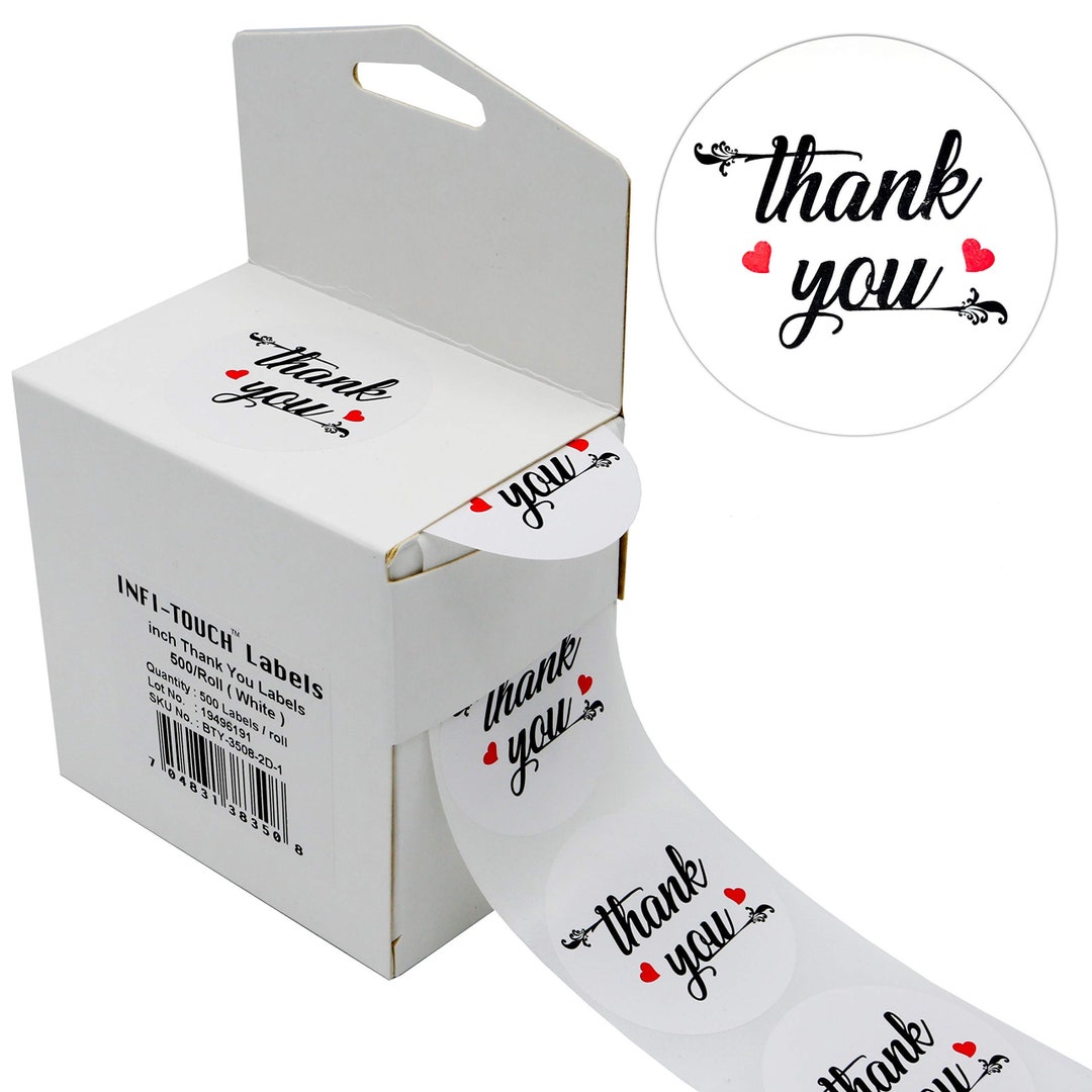 Infi-touch 2 Inch Round White Thank You Stickers -500 Labels per Roll ...