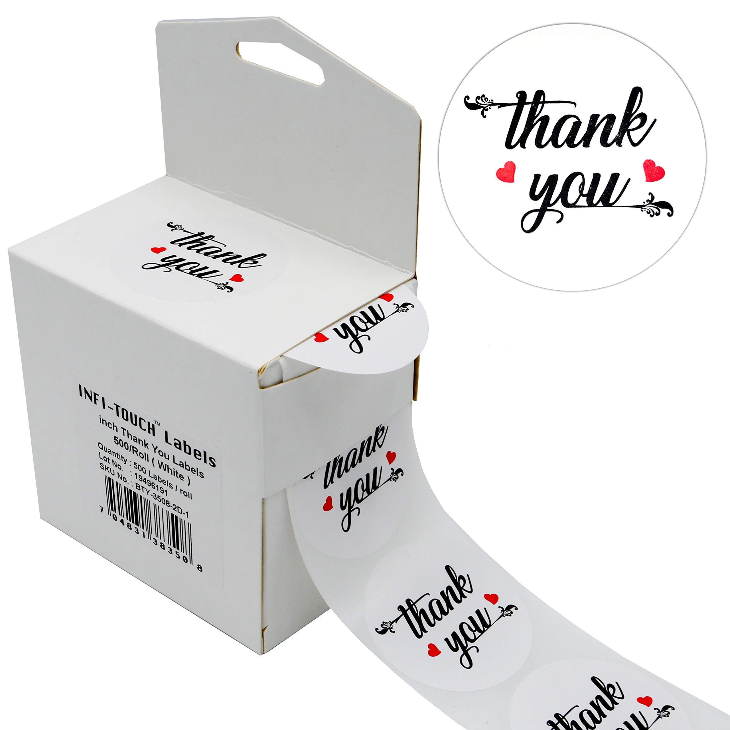 Infi-touch 2 Inch Round White Thank You Stickers 500 Labels per Roll