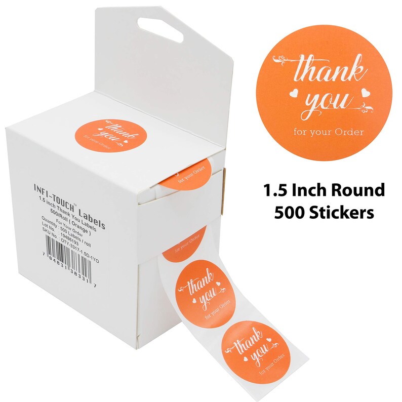 500 Pcs Thank You 1.5" Round ORANGE Stickers With Dispenser Box - Etsy