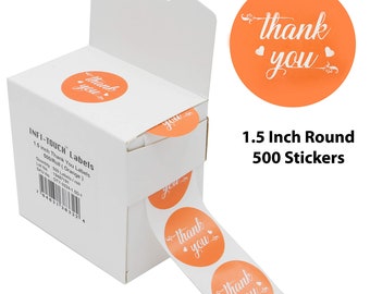 500 pcs Thank You 1.5" Round ORANGE Stickers With Dispenser Box