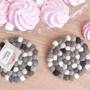 Felt Ball Coasters - Set of 2 -  Handmade in Nepal - 10cm Round Tea Coasters