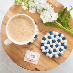 Felt Ball Coasters - Set of 2 -  Handmade in Nepal - 10cm Round Tea Coasters