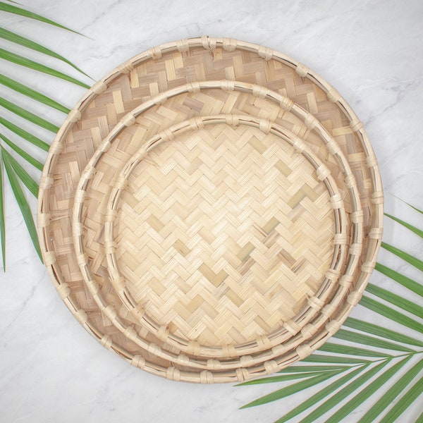 Bamboo Tray | Round Tray | Wall Decoration | Handmade Tray | Serving Tray | Traditional  Tray | Woven Tray |  Bamboo Wicker Tray