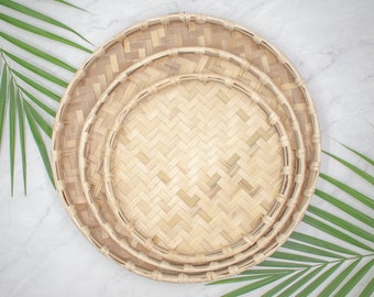 Bamboo Tray | Round Tray | Wall Decoration | Handmade Tray | Serving Tray | Traditional  Tray | Woven Tray |  Bamboo Wicker Tray