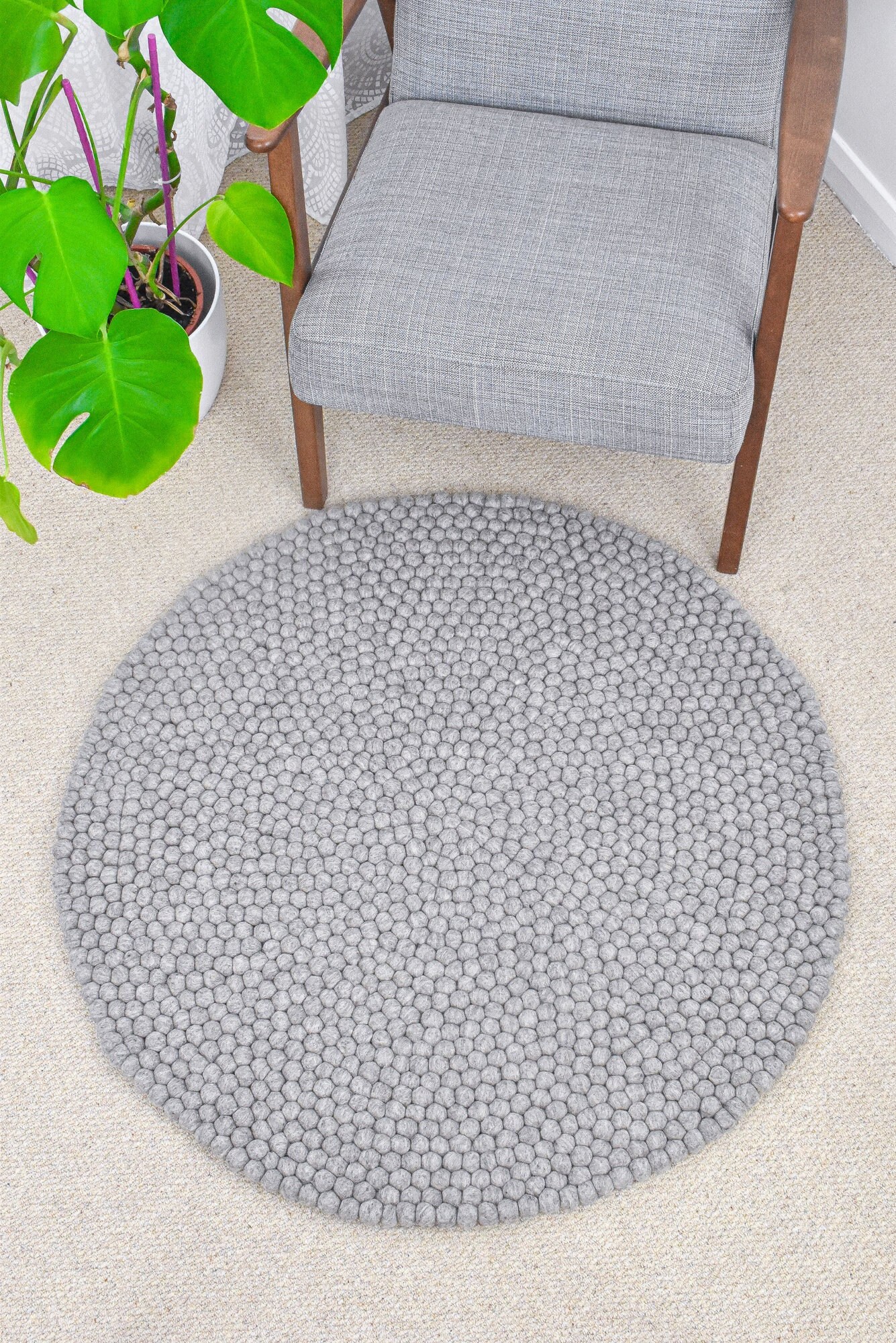 100cm Felt Ball Rug Handmade Rug Round Rug Pom Pom Rug Etsy UK