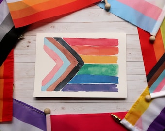 Pride Card | Progress Pride Flag | Blank | Watercolor