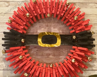 Santa Claus / Santa Cinturón / Jingle Bell / Navidad / Navidad Ropapin Wreath / Front Door Wreath / Home Decor - Múltiples Tamaños disponibles